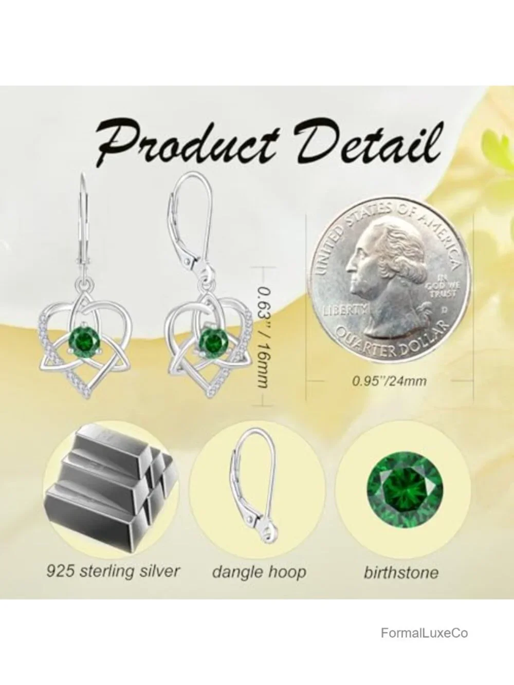 925 Sterling Silver Celtic Knot Dangle Earrings CZ Birthstone Leverback for